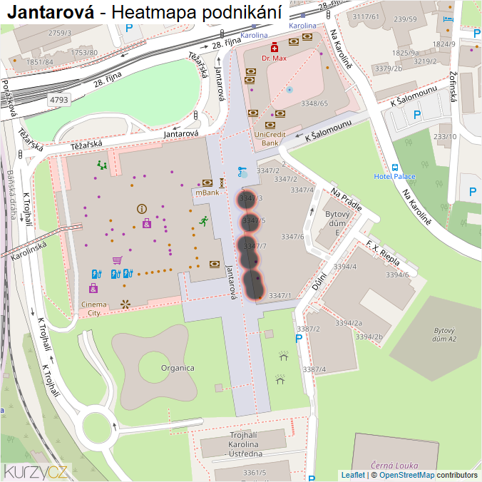 Mapa Jantarová - Firmy v ulici.