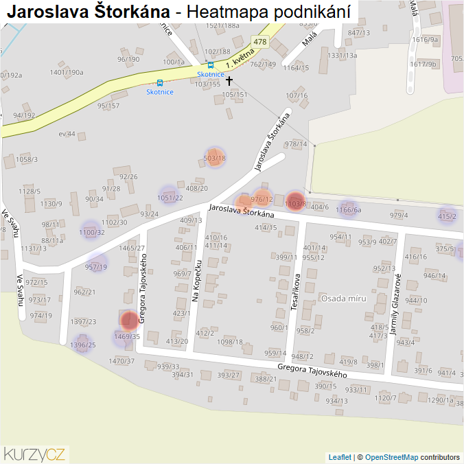 Mapa Jaroslava Štorkána - Firmy v ulici.