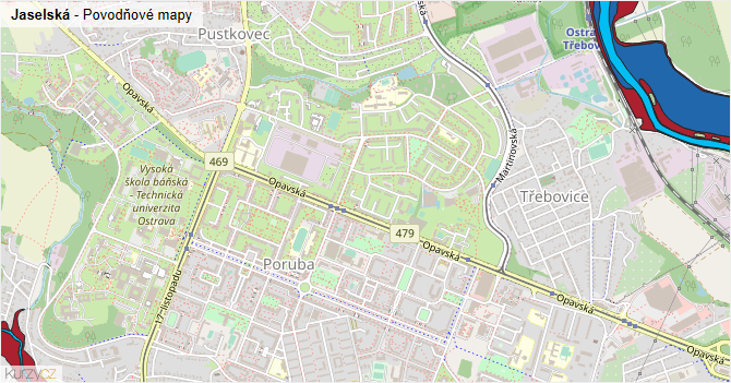Jaselská - záplavové mapy stoleté vody