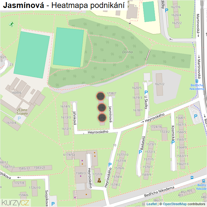 Mapa Jasmínová - Firmy v ulici.