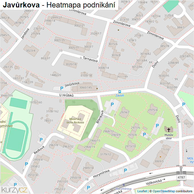 Mapa Javůrkova - Firmy v ulici.