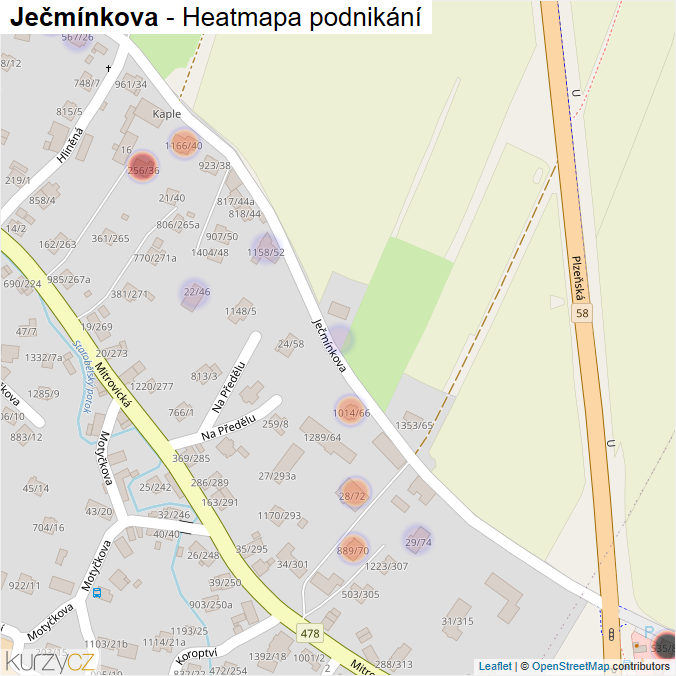 Mapa Ječmínkova - Firmy v ulici.
