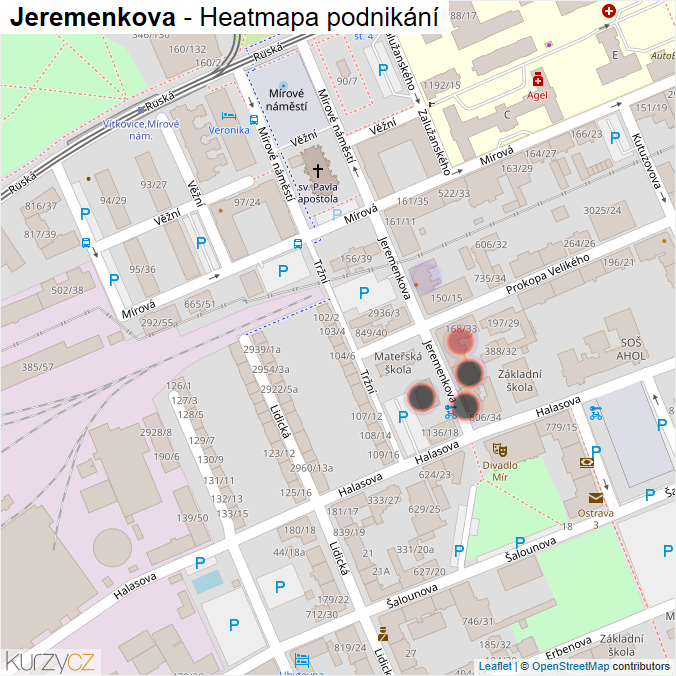 Mapa Jeremenkova - Firmy v ulici.