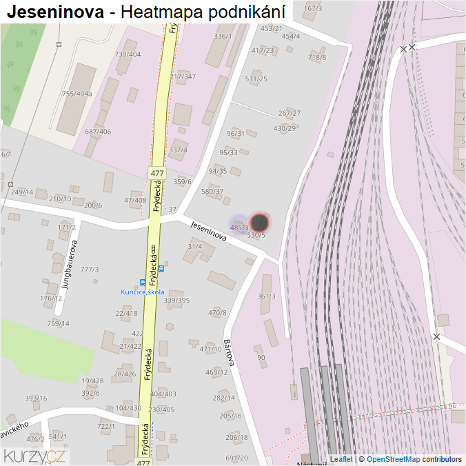 Mapa Jeseninova - Firmy v ulici.