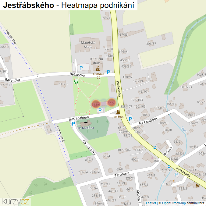 Mapa Jestřábského - Firmy v ulici.