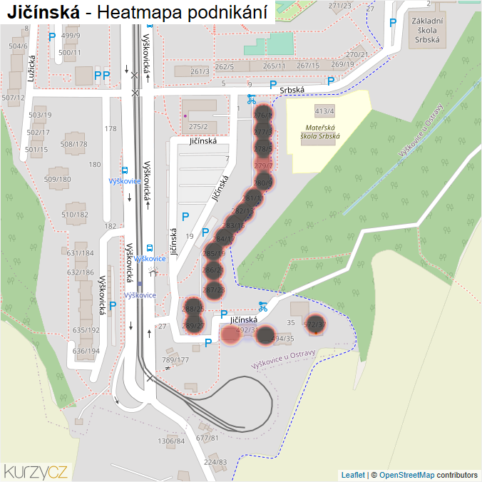 Mapa Jičínská - Firmy v ulici.