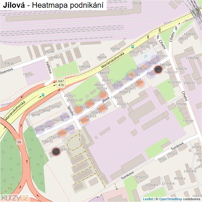 Mapa Jílová - Firmy v ulici.