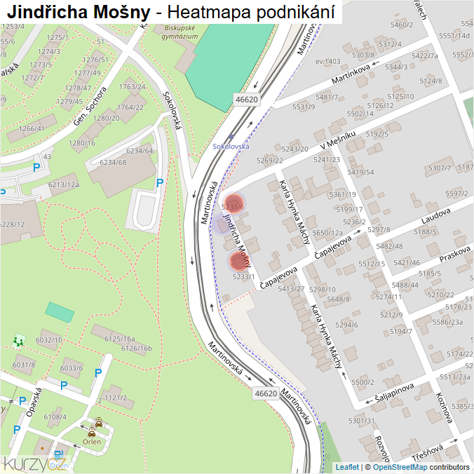 Mapa Jindřicha Mošny - Firmy v ulici.