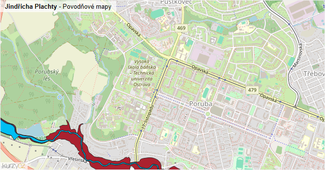 Jindřicha Plachty - záplavové mapy stoleté vody