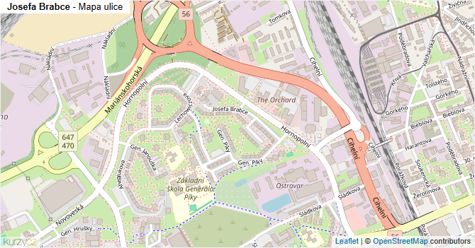 Josefa Brabce - mapa ulice