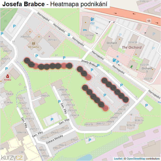 Mapa Josefa Brabce - Firmy v ulici.
