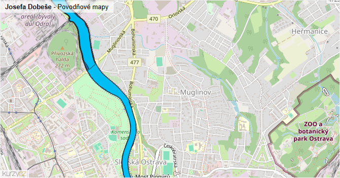 Josefa Dobeše - záplavové mapy stoleté vody