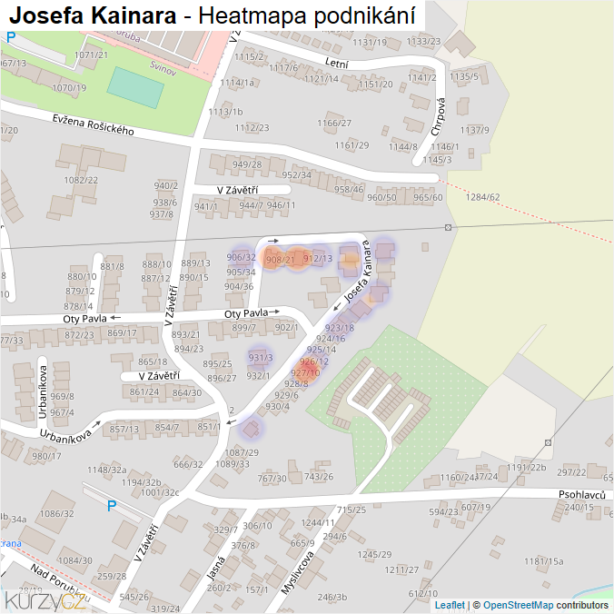 Mapa Josefa Kainara - Firmy v ulici.