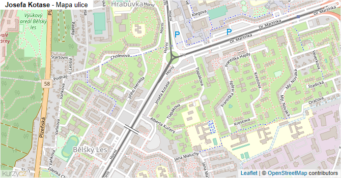 Josefa Kotase - mapa ulice