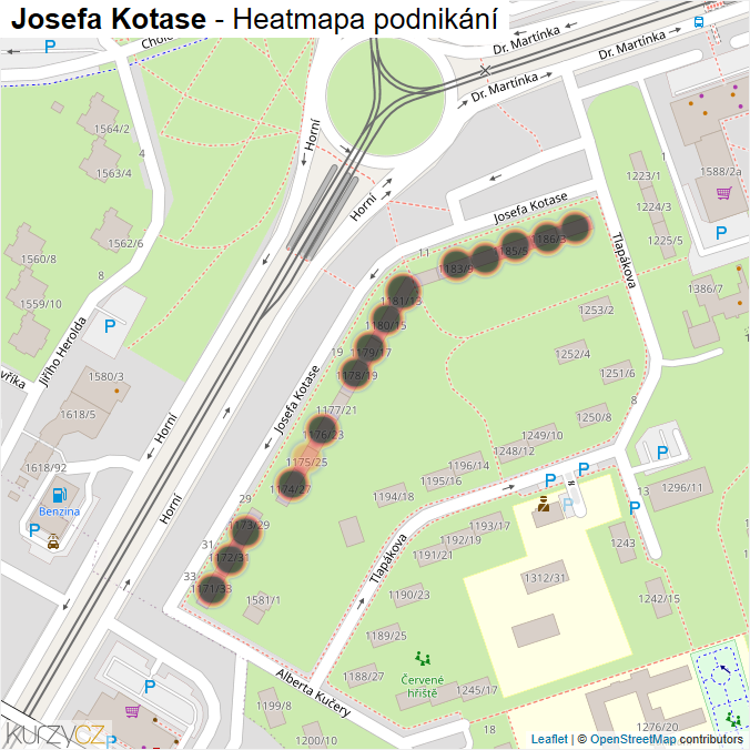 Mapa Josefa Kotase - Firmy v ulici.
