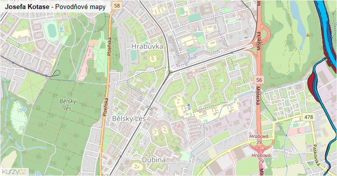 Josefa Kotase - záplavové mapy stoleté vody