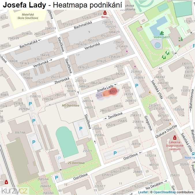 Mapa Josefa Lady - Firmy v ulici.