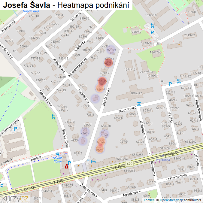 Mapa Josefa Šavla - Firmy v ulici.