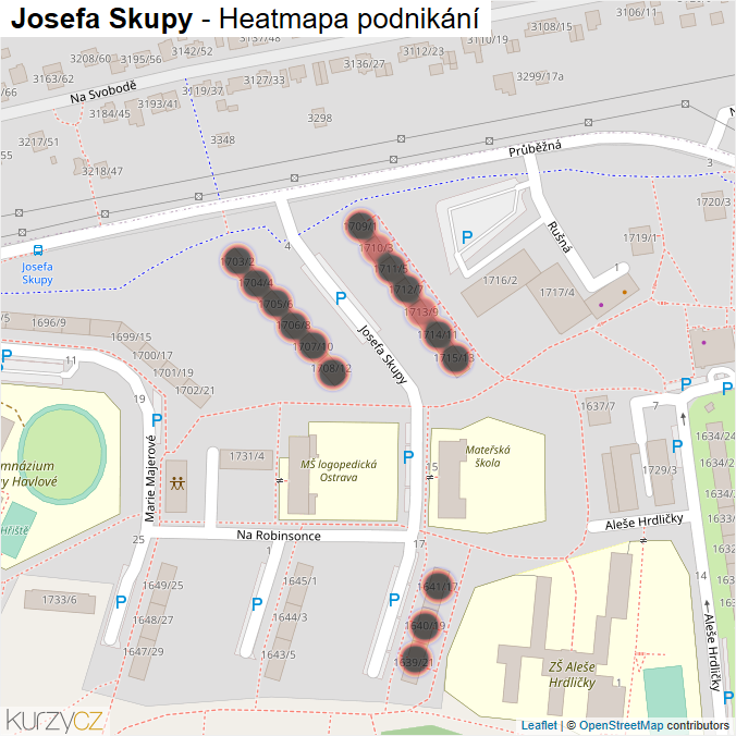 Mapa Josefa Skupy - Firmy v ulici.