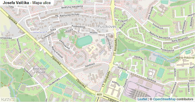 Josefa Valčíka - mapa ulice
