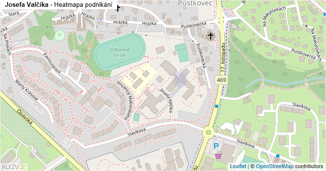 Josefa Valčíka - mapa podnikání