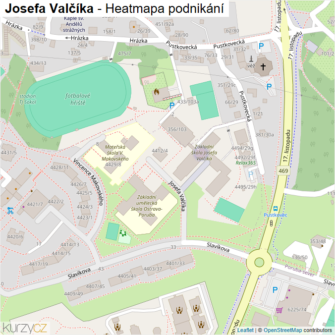 Mapa Josefa Valčíka - Firmy v ulici.