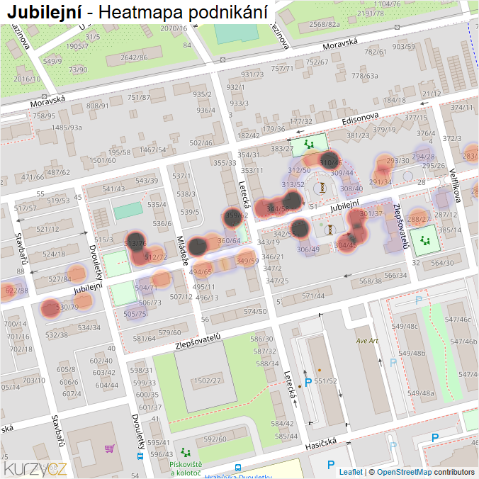 Mapa Jubilejní - Firmy v ulici.