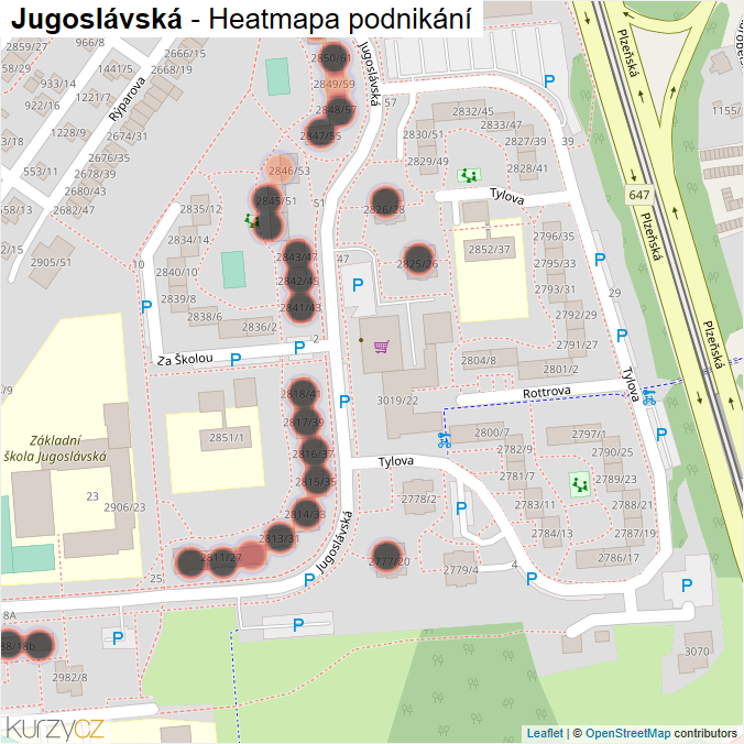 Mapa Jugoslávská - Firmy v ulici.