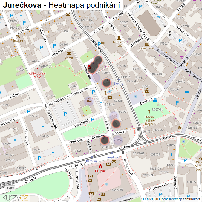 Mapa Jurečkova - Firmy v ulici.