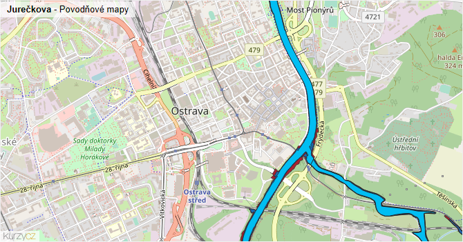 Jurečkova - záplavové mapy stoleté vody