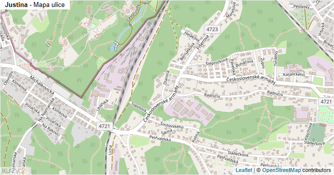 Justina - mapa ulice