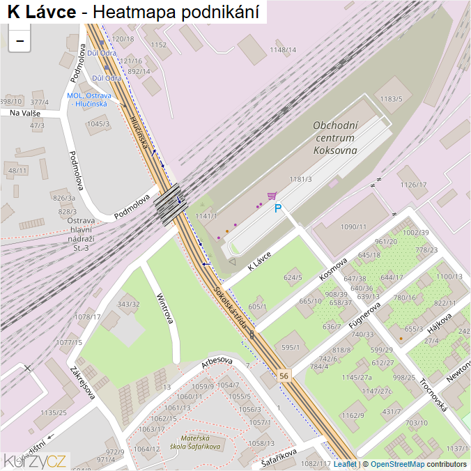 Mapa K Lávce - Firmy v ulici.