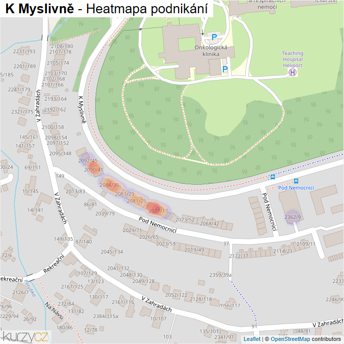 Mapa K Myslivně - Firmy v ulici.
