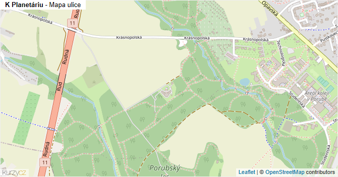 K Planetáriu - mapa ulice