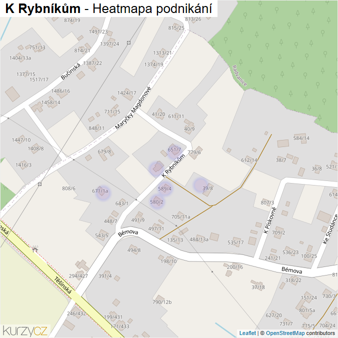 Mapa K Rybníkům - Firmy v ulici.