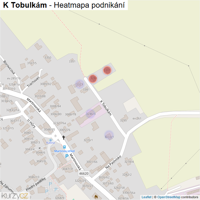 Mapa K Tobulkám - Firmy v ulici.