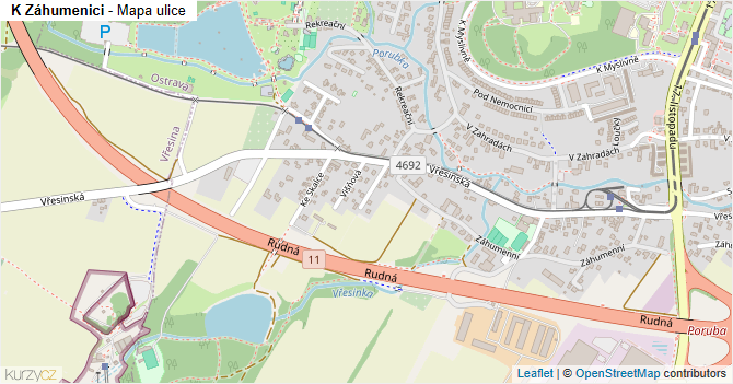 K Záhumenici - mapa ulice