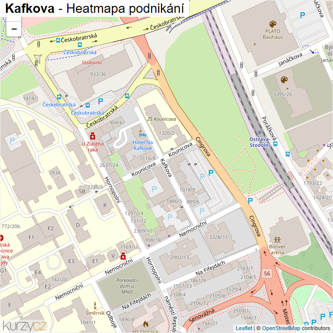 Mapa Kafkova - Firmy v ulici.