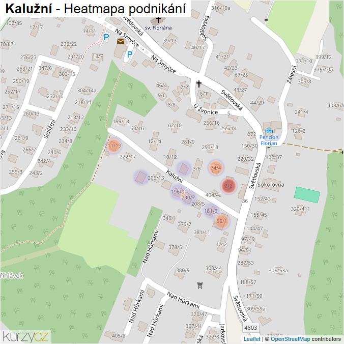 Mapa Kalužní - Firmy v ulici.