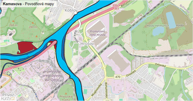 Kamasova - záplavové mapy stoleté vody