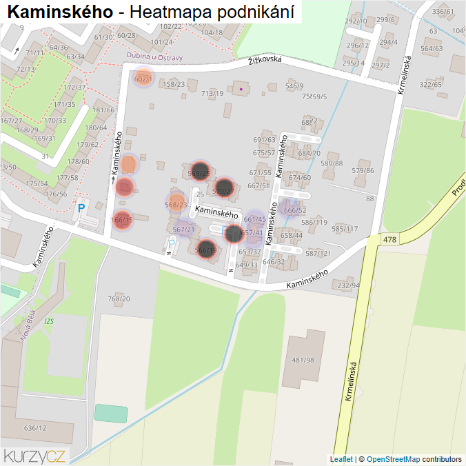 Mapa Kaminského - Firmy v ulici.