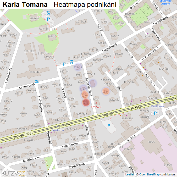 Mapa Karla Tomana - Firmy v ulici.