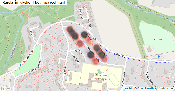 Karola Šmidkeho - mapa podnikání