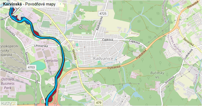 Karvinská - záplavové mapy stoleté vody