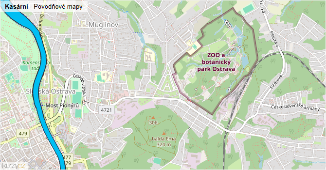 Kasární - záplavové mapy stoleté vody