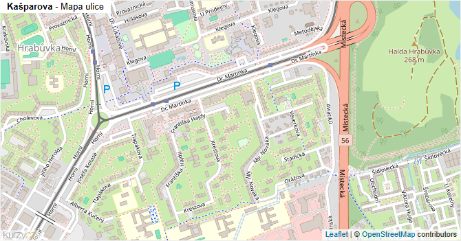 Kašparova - mapa ulice