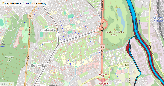 Kašparova - záplavové mapy stoleté vody