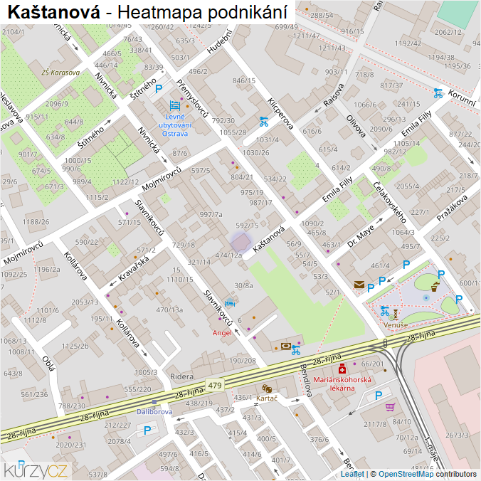 Mapa Kaštanová - Firmy v ulici.