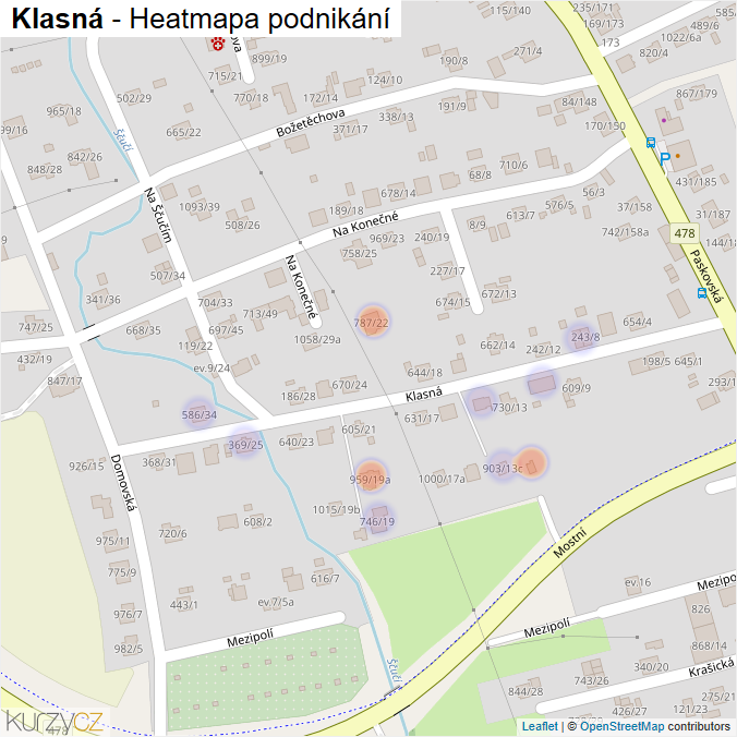 Mapa Klasná - Firmy v ulici.