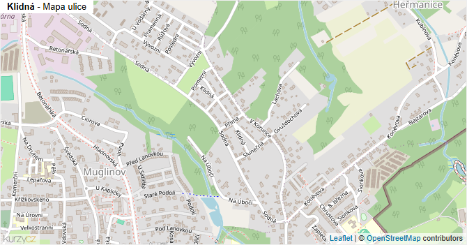 Klidná - mapa ulice